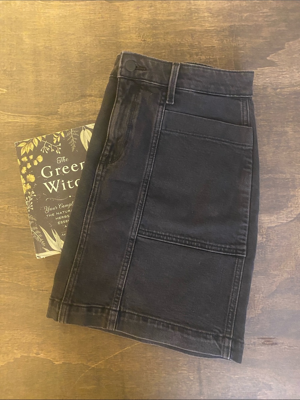 Old Navy Black Denim Utility Pencil Skirt with Patch Pockets